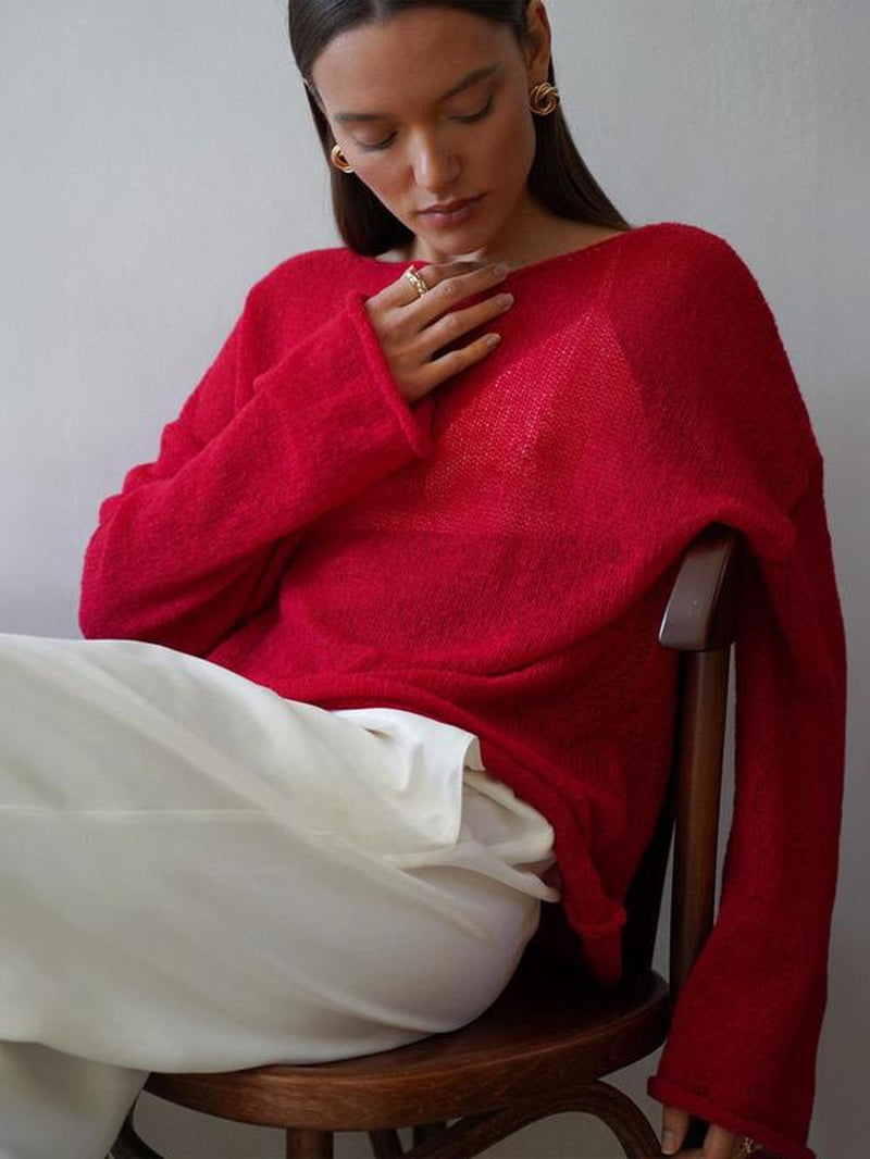 Women'S Solid round Neck Sweater, Casual Long Sleeve Jumper for Daily Wear, Ladies Knitwear for All Seasons