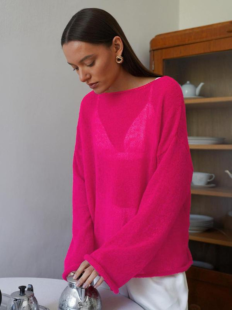 Women'S Solid round Neck Sweater, Casual Long Sleeve Jumper for Daily Wear, Ladies Knitwear for All Seasons