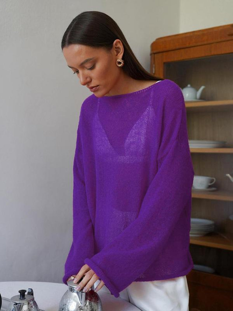 Women'S Solid round Neck Sweater, Casual Long Sleeve Jumper for Daily Wear, Ladies Knitwear for All Seasons
