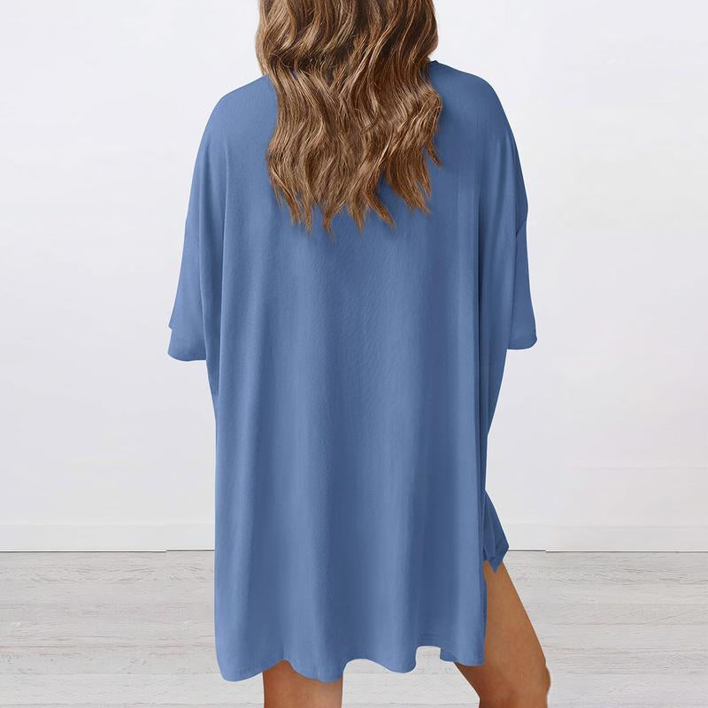 Women'S Summer Two-Piece Set 2025 Casual Oversized Shirts Biker Shorts Matching Airport Travel Outfit Split Hem Lounge