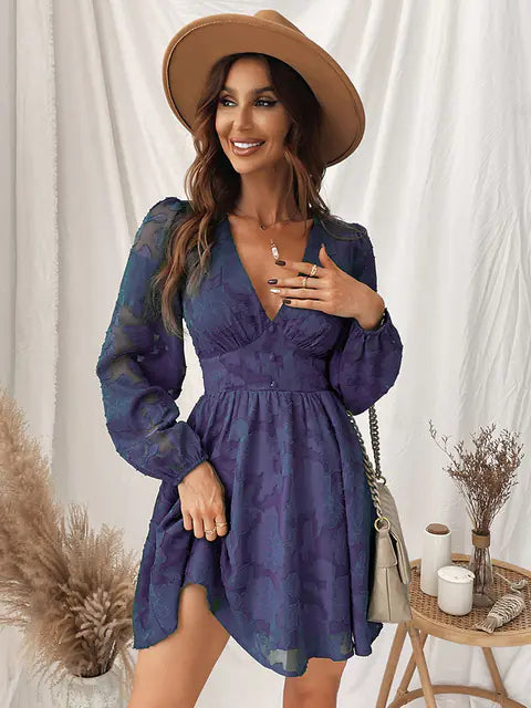 MISS PETAL Green Plunge A-Line Mini Dress