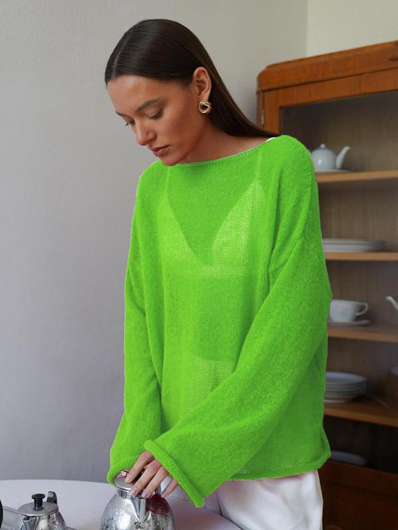 Women'S Solid round Neck Sweater, Casual Long Sleeve Jumper for Daily Wear, Ladies Knitwear for All Seasons