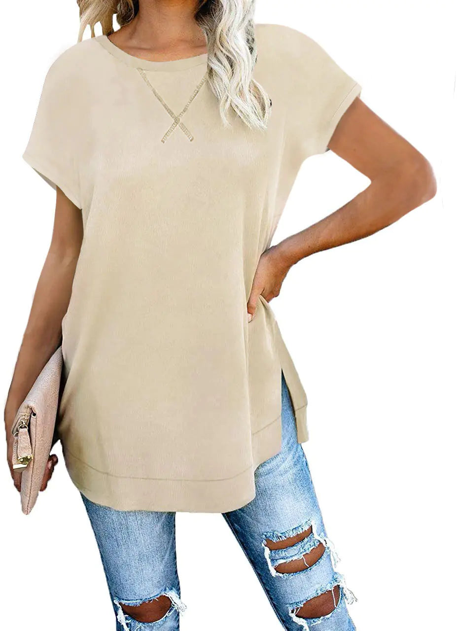 Solid Color Round Neck Drop Shoulder T-Shirt
