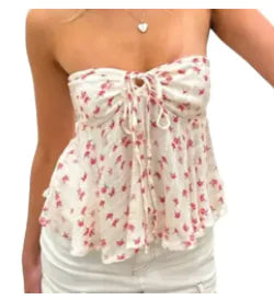 Y2K Floral Print Off Shoulder Tube Top (One Piece)