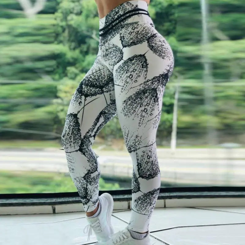 Feather Raindrop Print Yoga Leggings