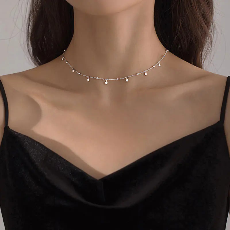 Shiny Disc Bead Choker Necklace
