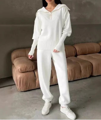 Solid Color Zip Hoodie Set