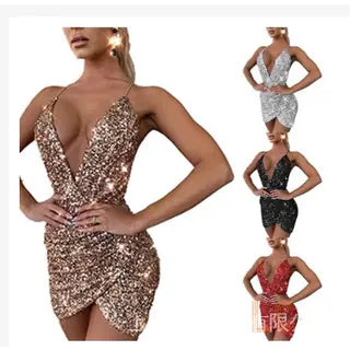 Women's Sexy V-Neck Sequin Camisole Dress
