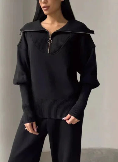 Solid Color Zip Hoodie Set