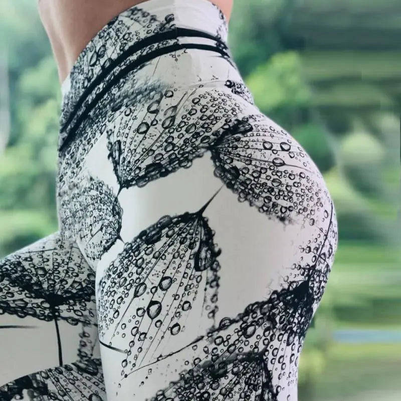 Feather Raindrop Print Yoga Leggings