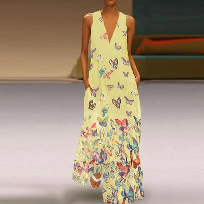 Bohemian Butterfly Print Summer Maxi Dress