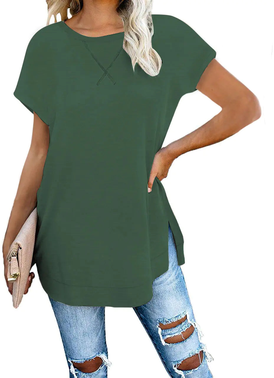 Solid Color Round Neck Drop Shoulder T-Shirt