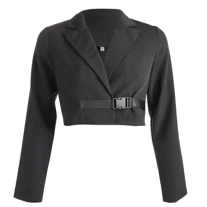 Suit Jacket with V-Neck Crop Top and Button Closure
