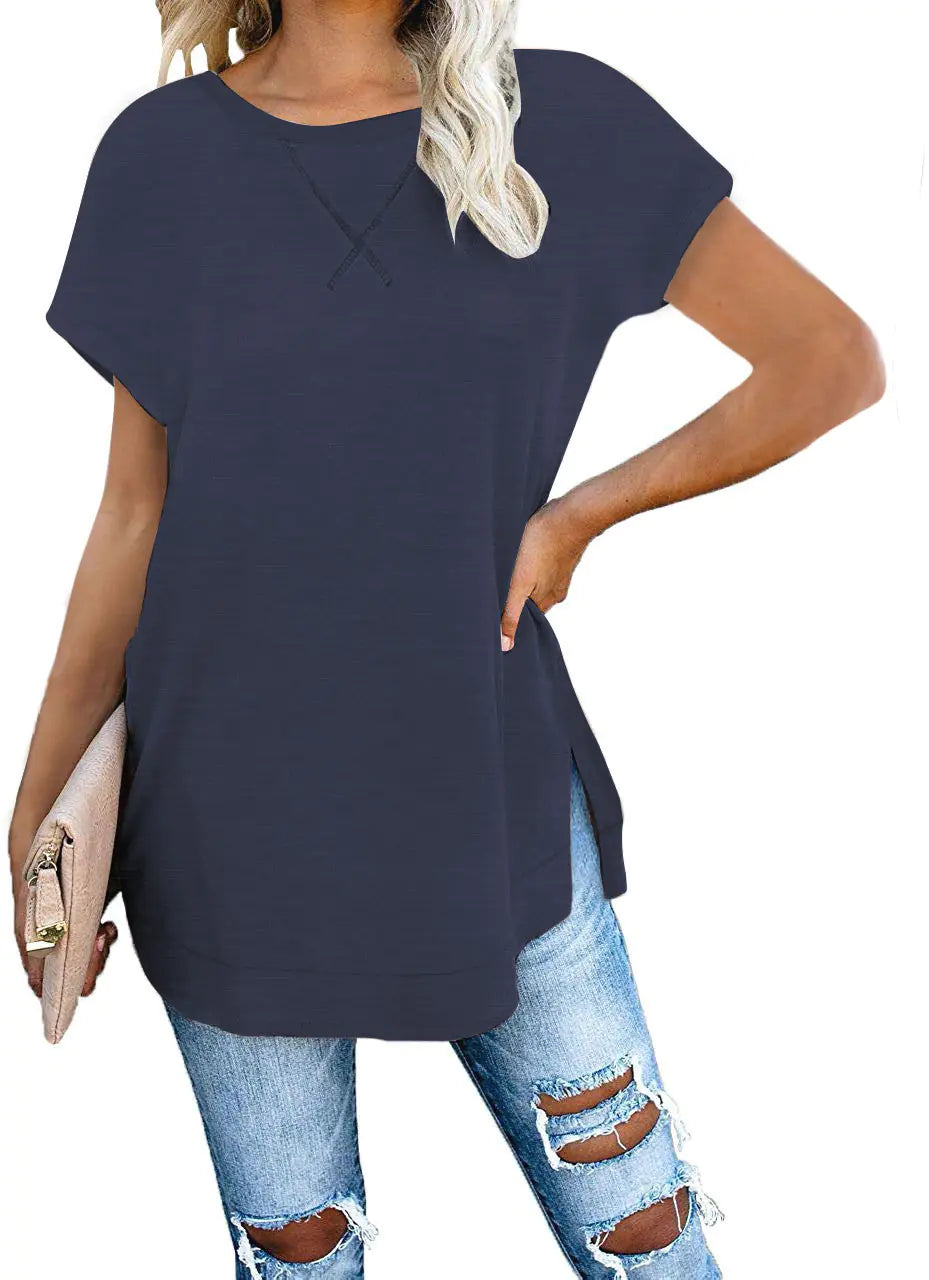 Solid Color Round Neck Drop Shoulder T-Shirt