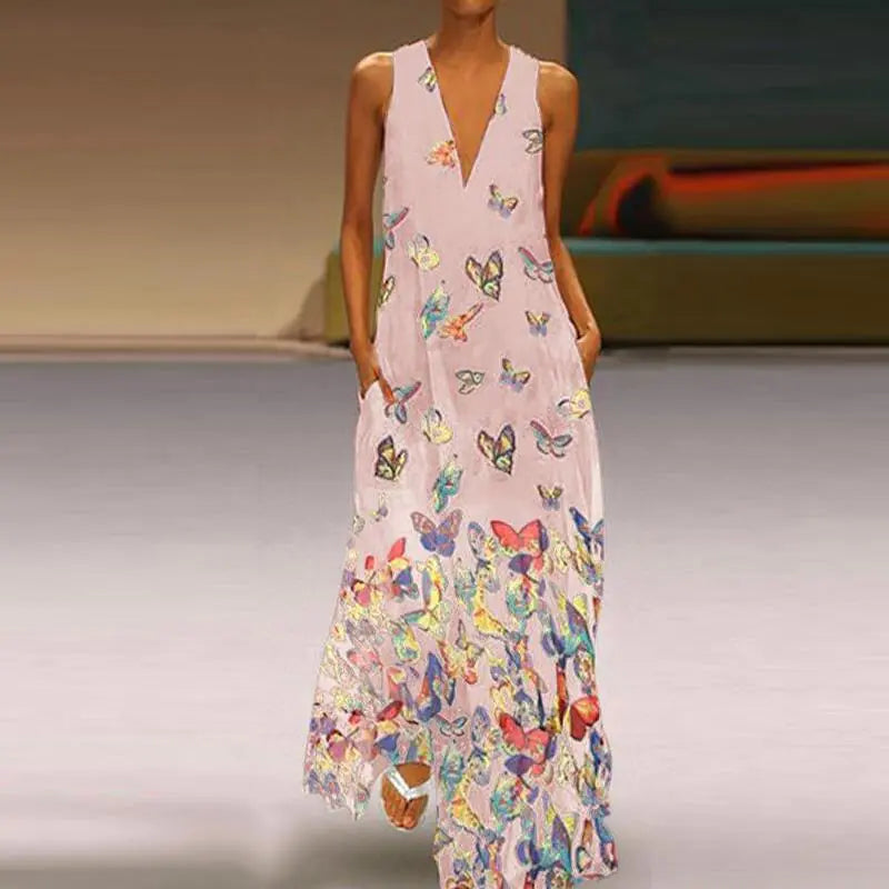 Bohemian Butterfly Print Summer Maxi Dress
