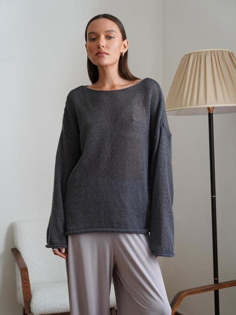 Women'S Solid round Neck Sweater, Casual Long Sleeve Jumper for Daily Wear, Ladies Knitwear for All Seasons