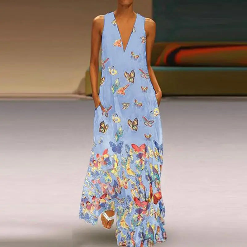 Bohemian Butterfly Print Summer Maxi Dress