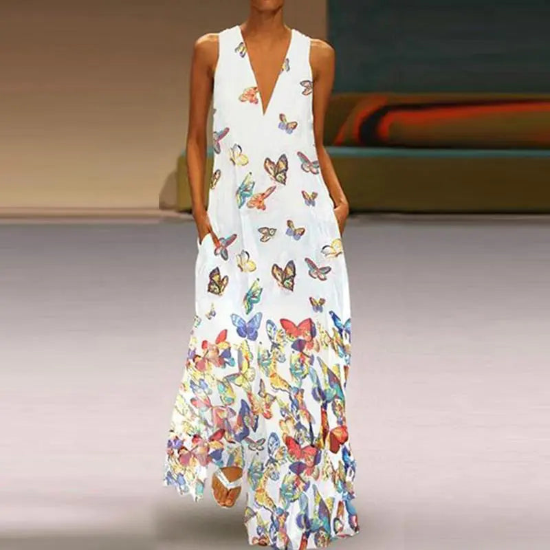 Bohemian Butterfly Print Summer Maxi Dress
