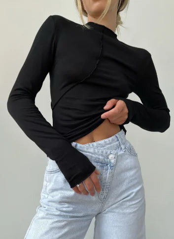 Fashionable Slim Fit Long Sleeve Top with Asymmetrical Design