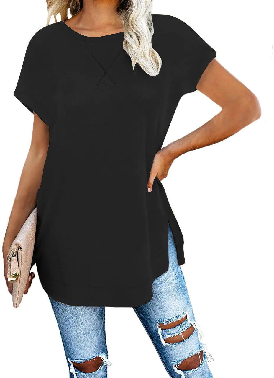 Solid Color Round Neck Drop Shoulder T-Shirt