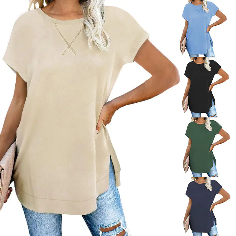 Solid Color Round Neck Drop Shoulder T-Shirt