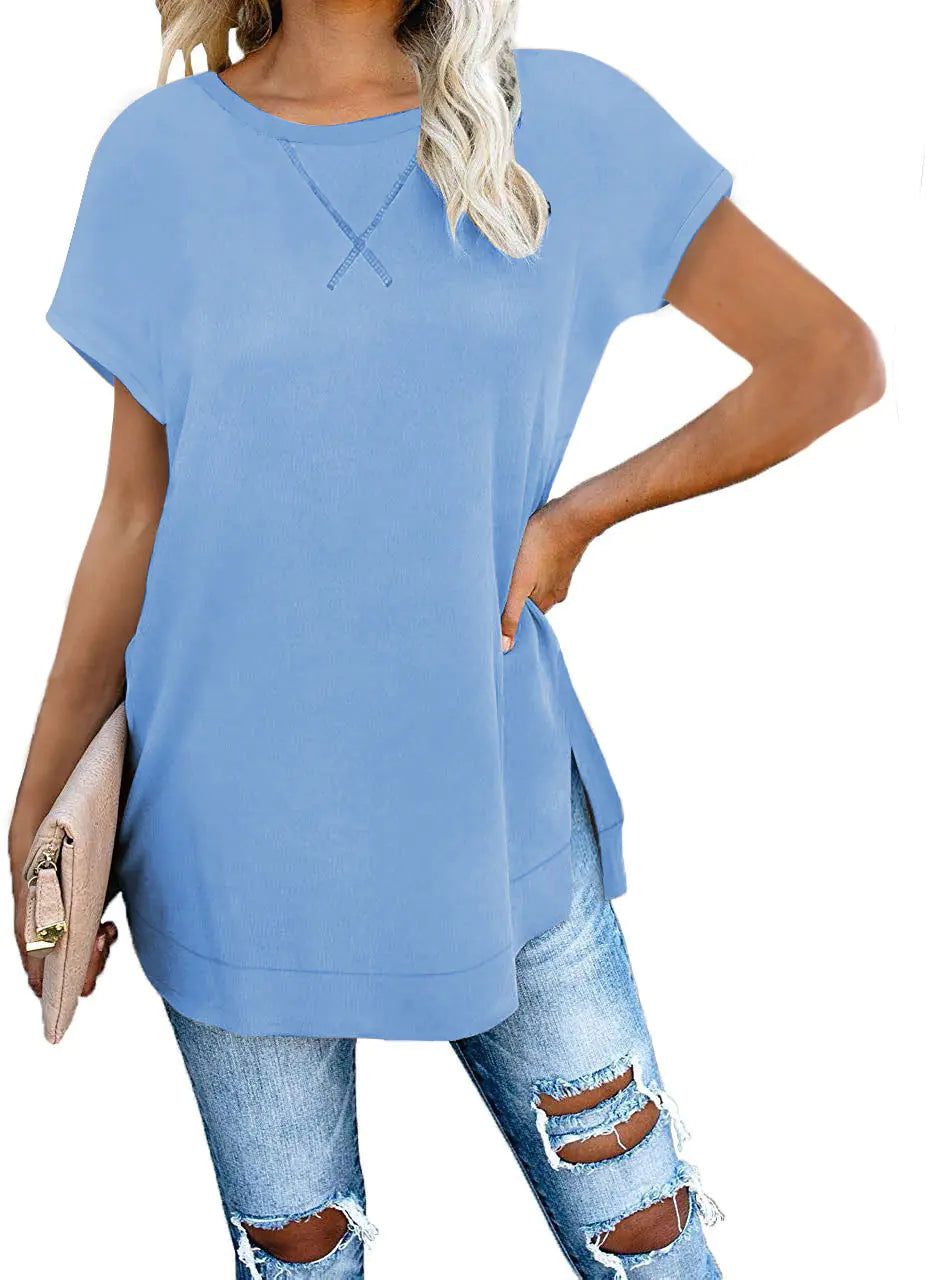 Solid Color Round Neck Drop Shoulder T-Shirt