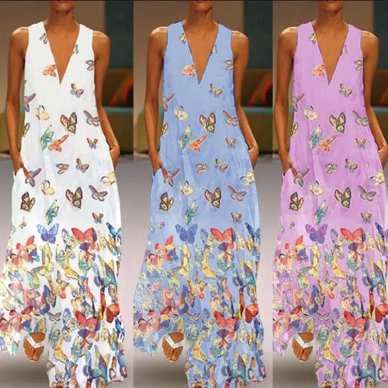 Bohemian Butterfly Print Summer Maxi Dress