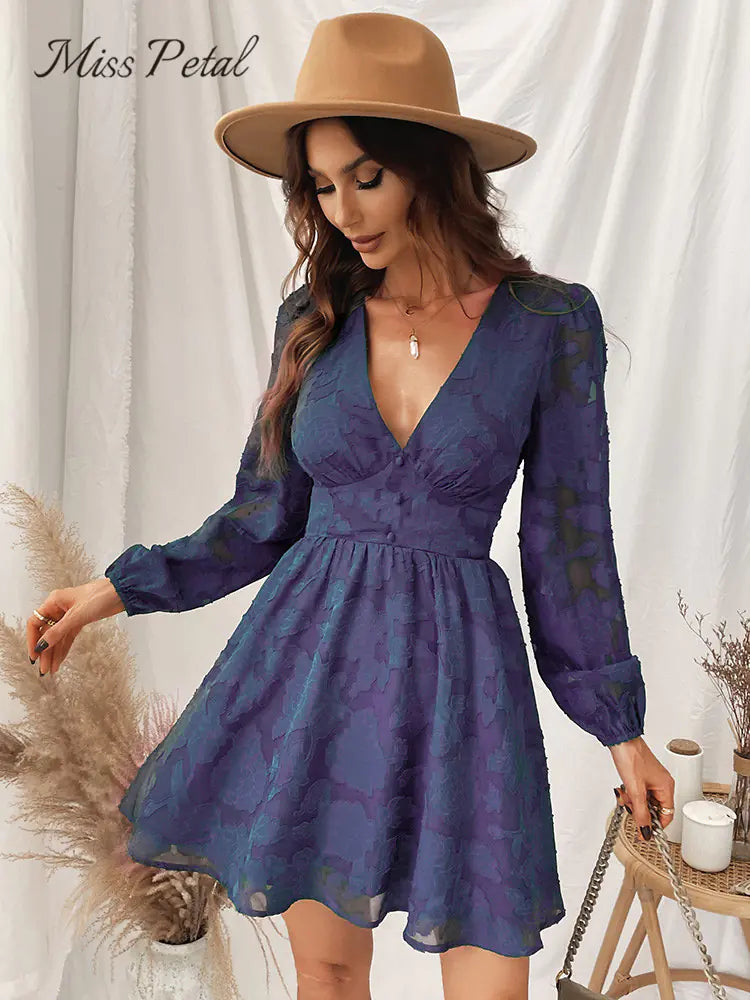 MISS PETAL Green Plunge A-Line Mini Dress