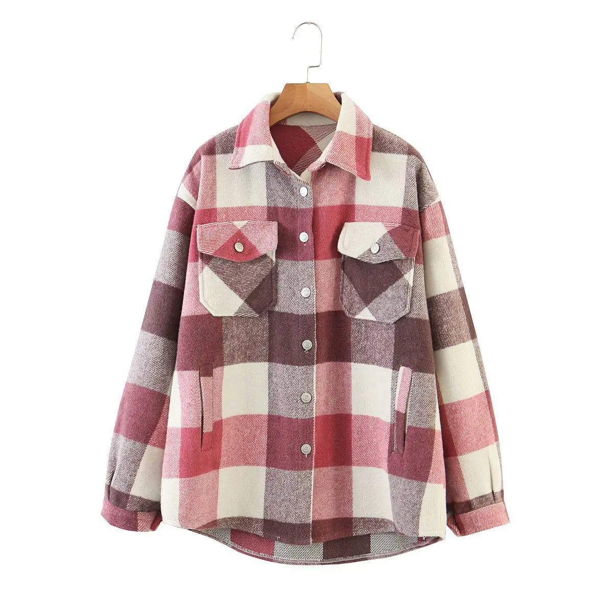 Women's Plaid Wool Coat with Lapel
