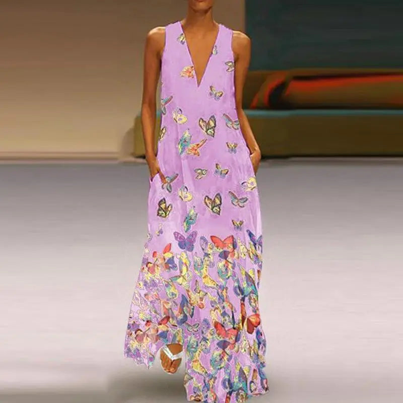 Bohemian Butterfly Print Summer Maxi Dress